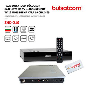 Pack Bulsatcom Décodeur Satellite HD TV ZHD-210 + Abonnement TV 12 Mois 69 chaines, Basic  Diema XTRA Bulgarie Hellas 39°Est
